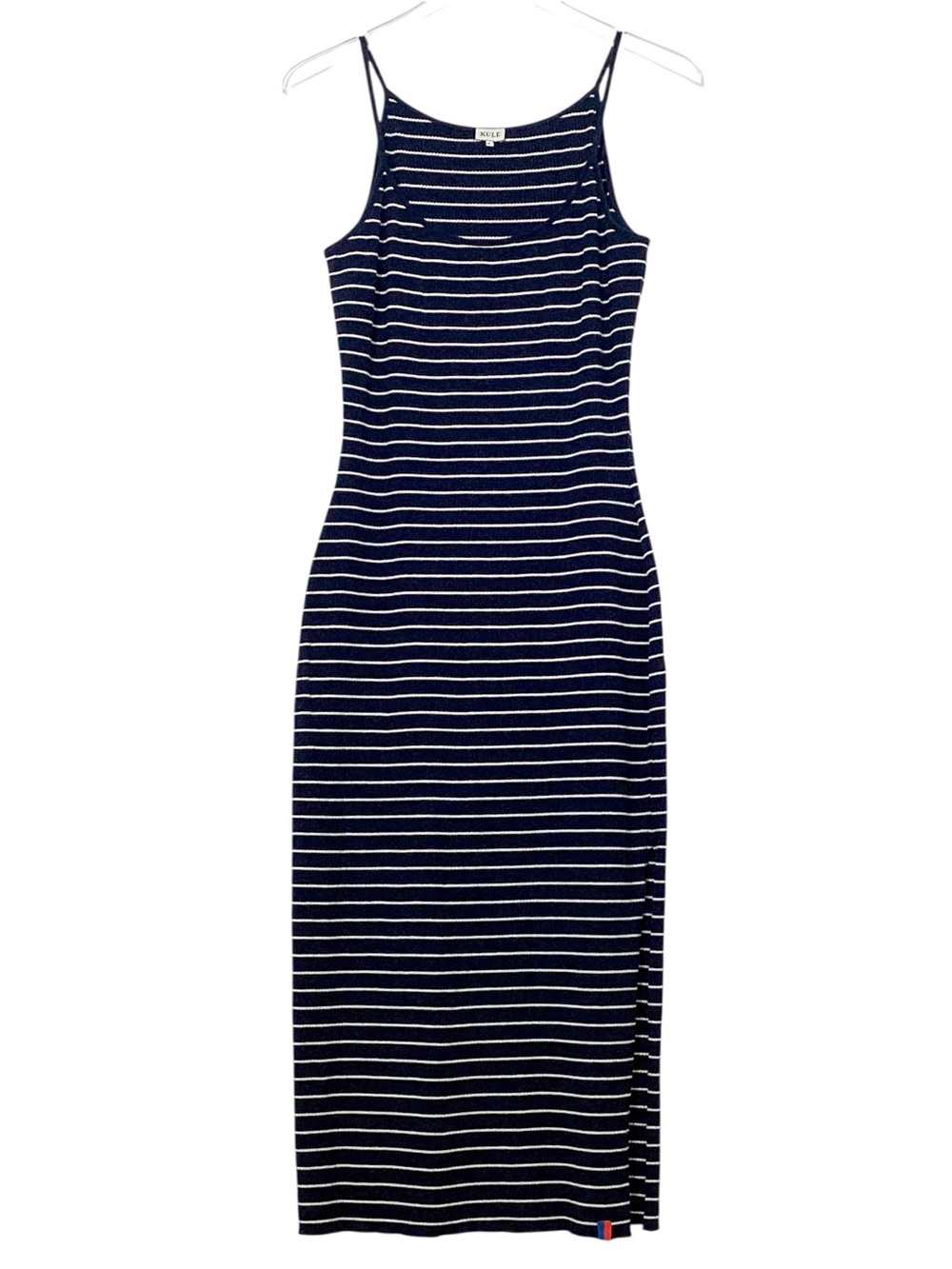 KULE Navy Ivory Stripe Rib Knit Midi Dress XL Organic Cotton